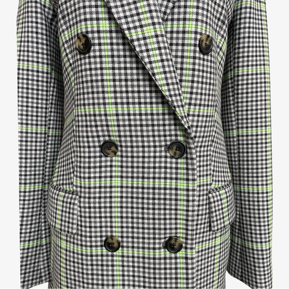 Aritzia x Wilfred Margaux Gray Green Houndstooth Double-Breasted Blazer Sz 2 EUC - Picture 4 of 16